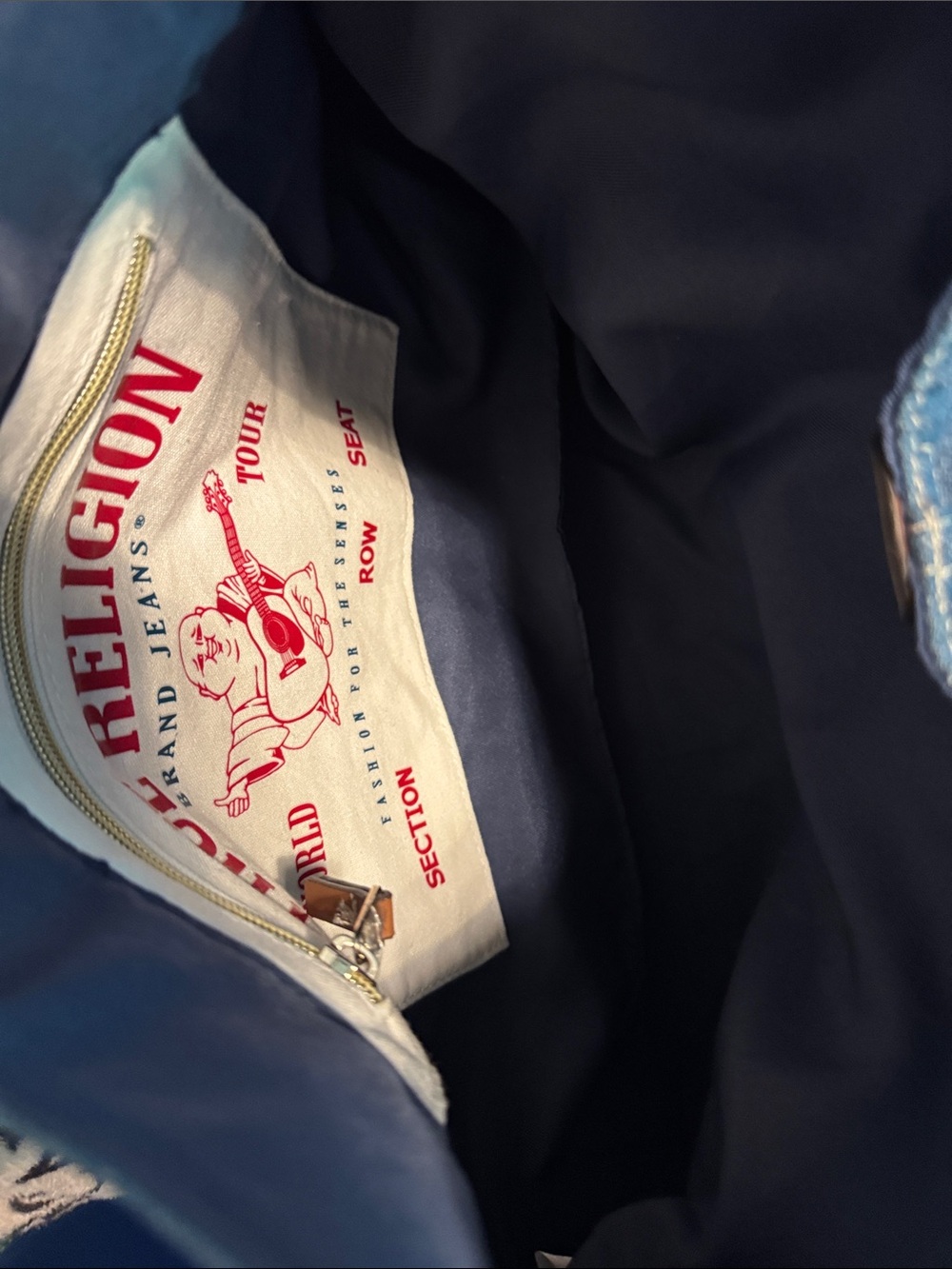 True Religion Dark Blue Denim Shoulder Bag with Front Flap Pockets - Picture 5 of 5